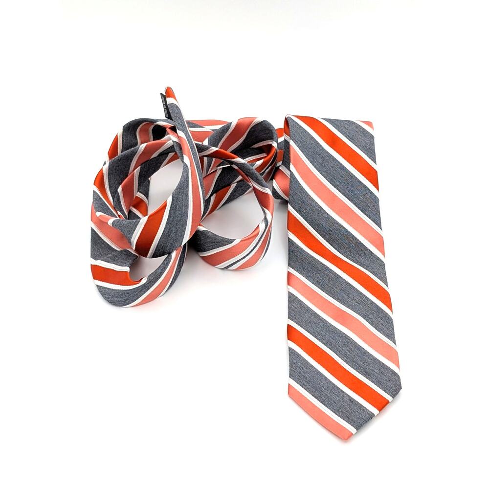 George Repp Stripe Tie Diagonal Slim Profile Preppy Ivy League Gray Orange White